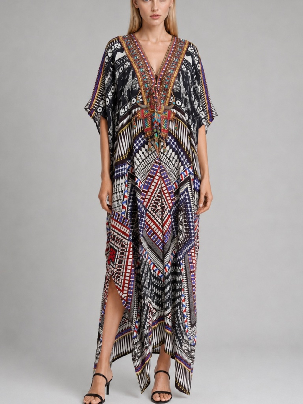 Shahida Parides Black White Kaftan Maxi Dress Resort Wedding Guest Boho